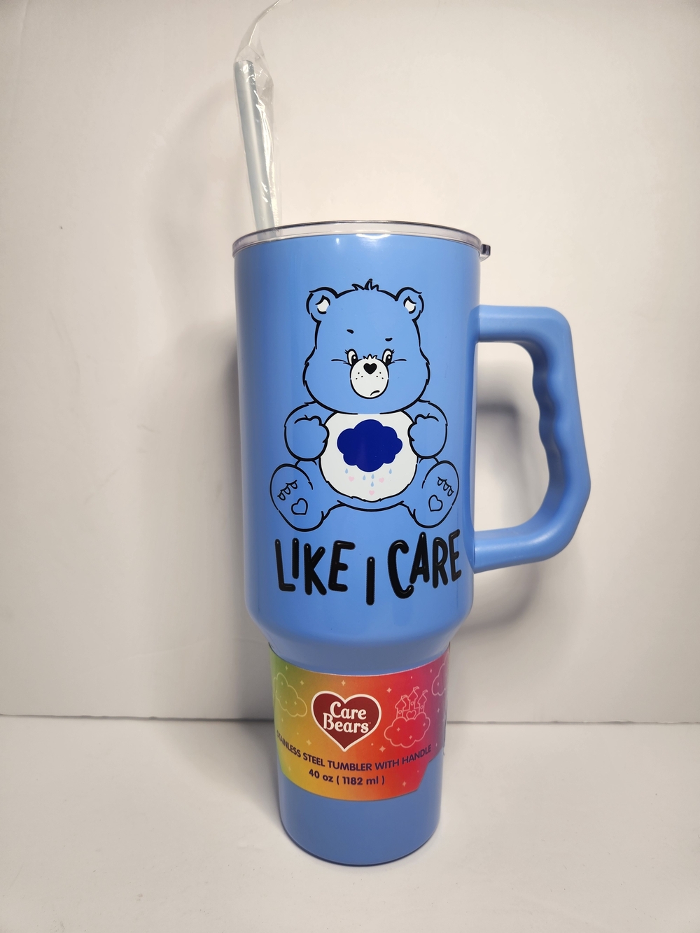 Care Bears 40oz. Blue Stainless Steel Travel Tumbler with Handle and Straw